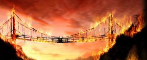 drawing of a burning bridge
